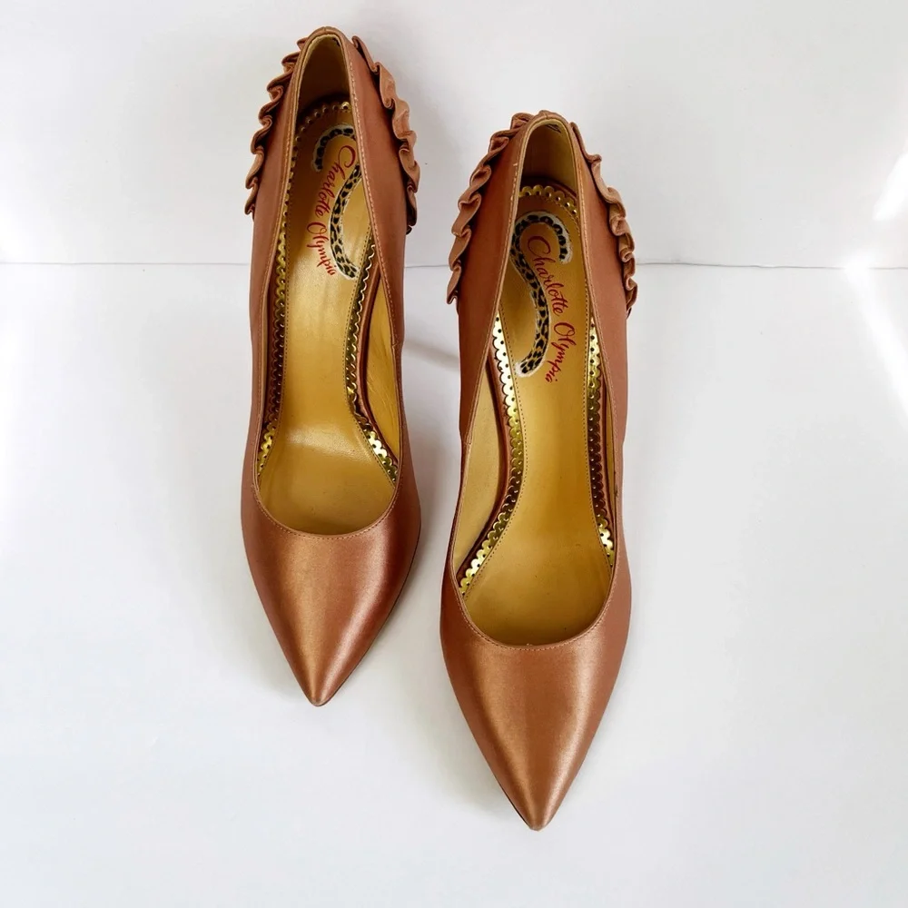 Charlotte Olympia Satin Blush Debbie High Heel Pleated Pump